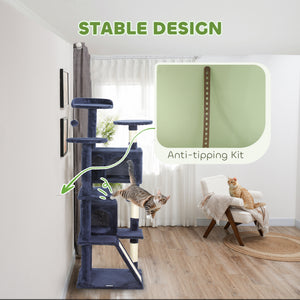 54" Cat Tree, Multi-Level Cat Tower with Scratching Posts, Cat Condos, Bed, Platforms, Ramp, Toy Ball, Beige – view 20