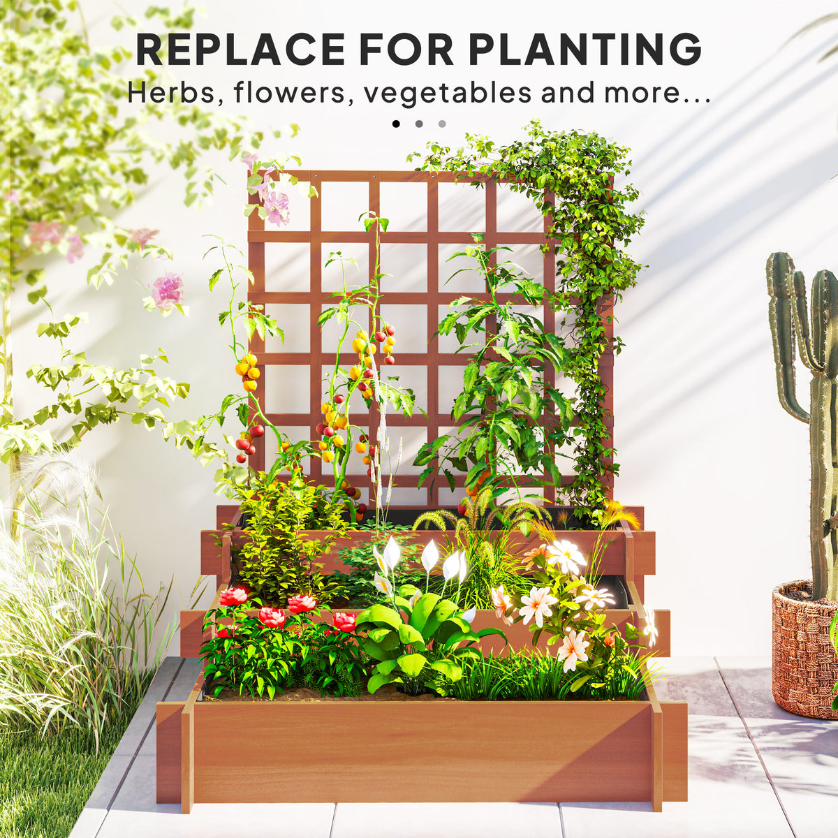 Wooden Elevated Planter Box with Trellis for Climbing Plants, 3 Tier Raised Garden Bed for Garden, Outdoor – view 6