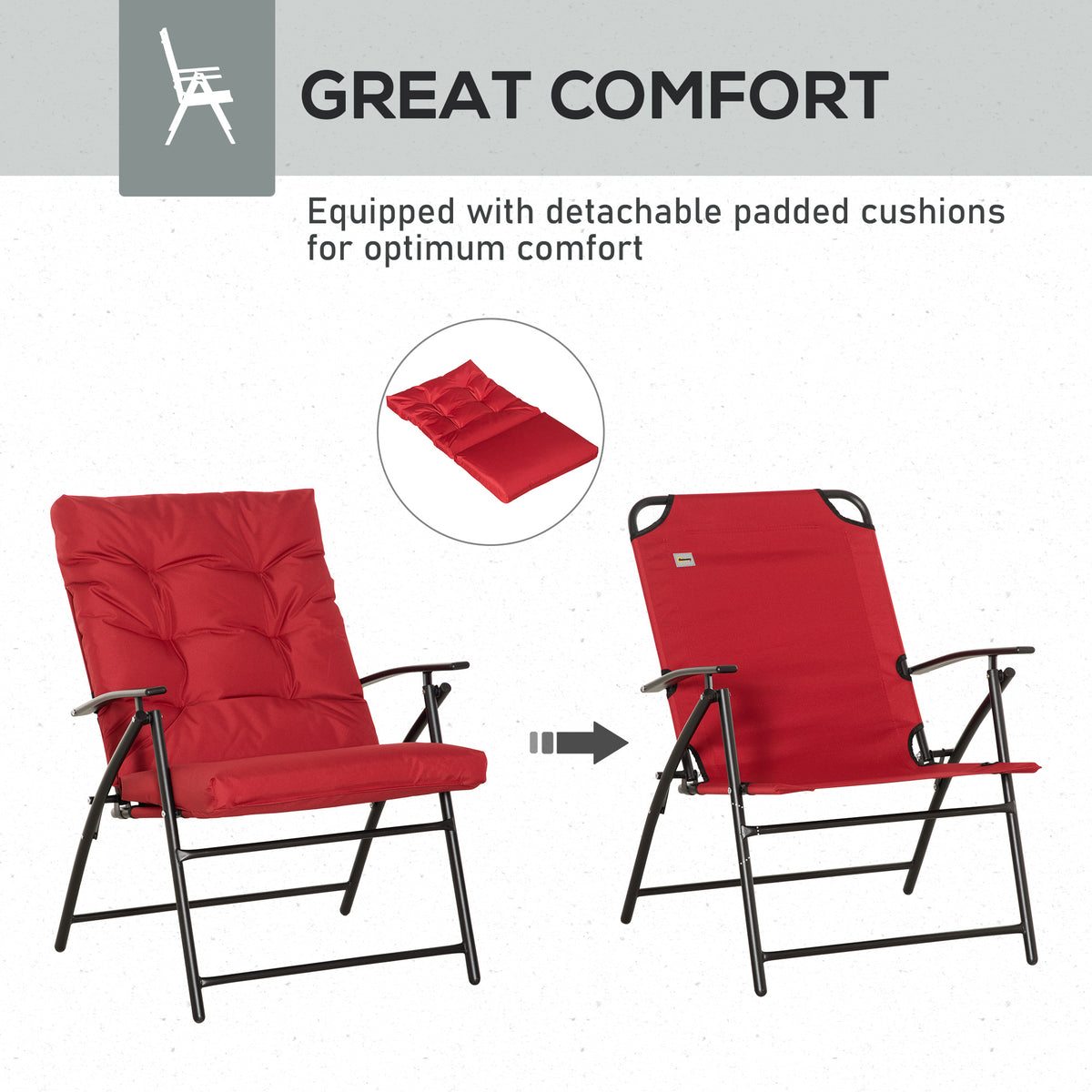 Set of 2 Outdoor Folding Chairs with Adjustable Backrest, Padded Camping Chairs for Outdoor Events, Grey – view 13