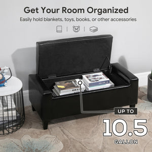 Storage Ottoman Bench, PU Leather Upholstered Bench with Tufted Design, Black