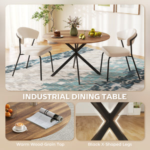 47" Round Kitchen Table for 4, Industrial Dining Table with Steel Legs for Dining Room, Dark Brown and Black