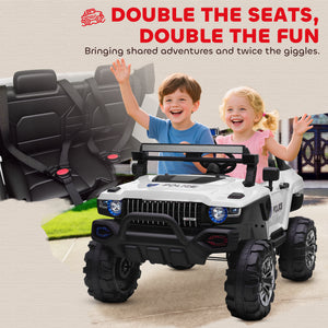 Kids 2 Seater Ride-On Car Police Truck Electric with LED Lights & MP3 for Kids White
