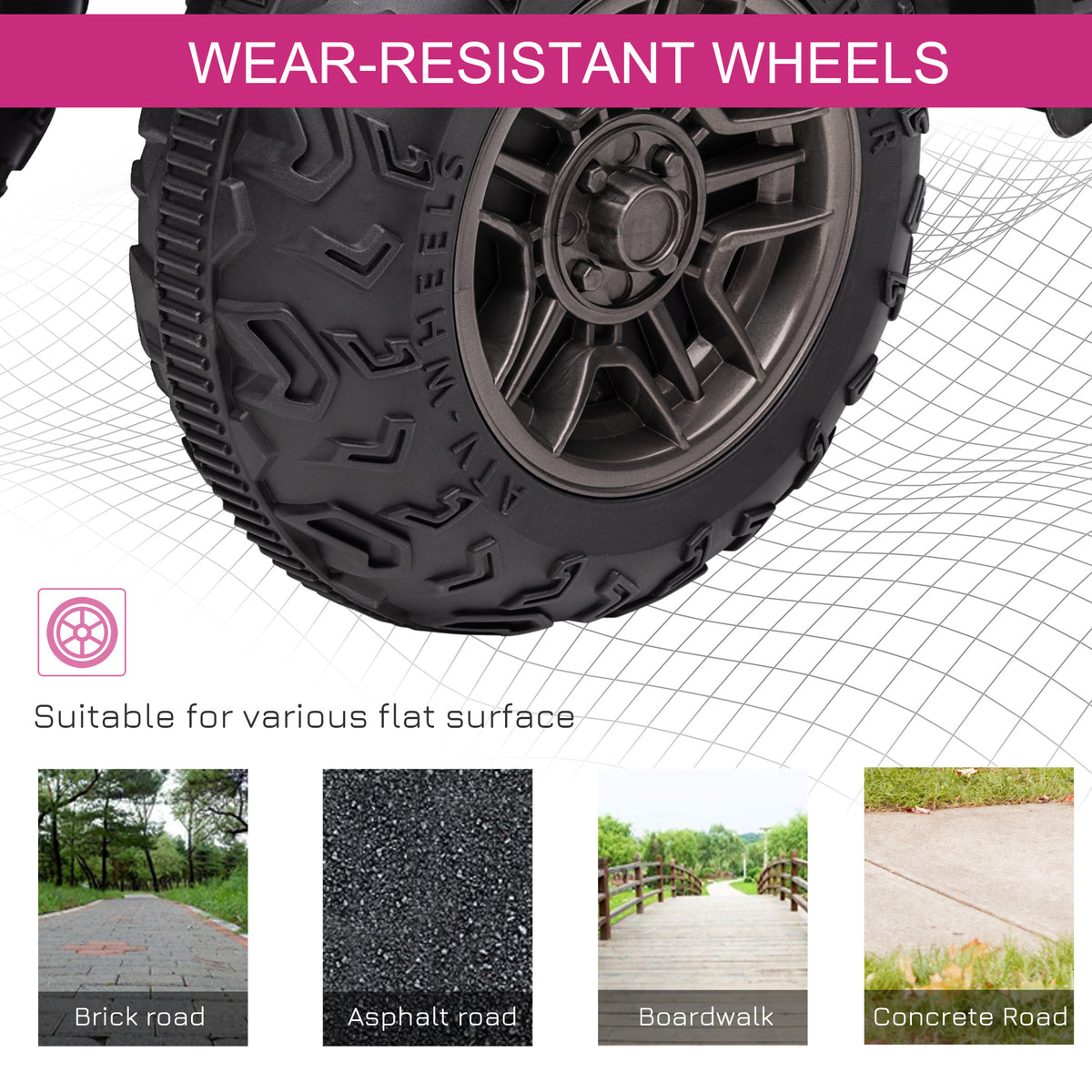Aosom 12V Kids ATV Quad, 4 Wheeler Battery Powered Electric Vehicle with Music MP3, Headlights, High Low Speed, Treaded Tires, for Boys and Girls Ages 37-60 Months