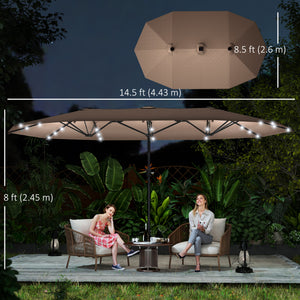 174" Double-Sided Sun Umbrella Garden Parasol Patio Sun Shade Outdoor with LED Solar Light, Khaki – view 2