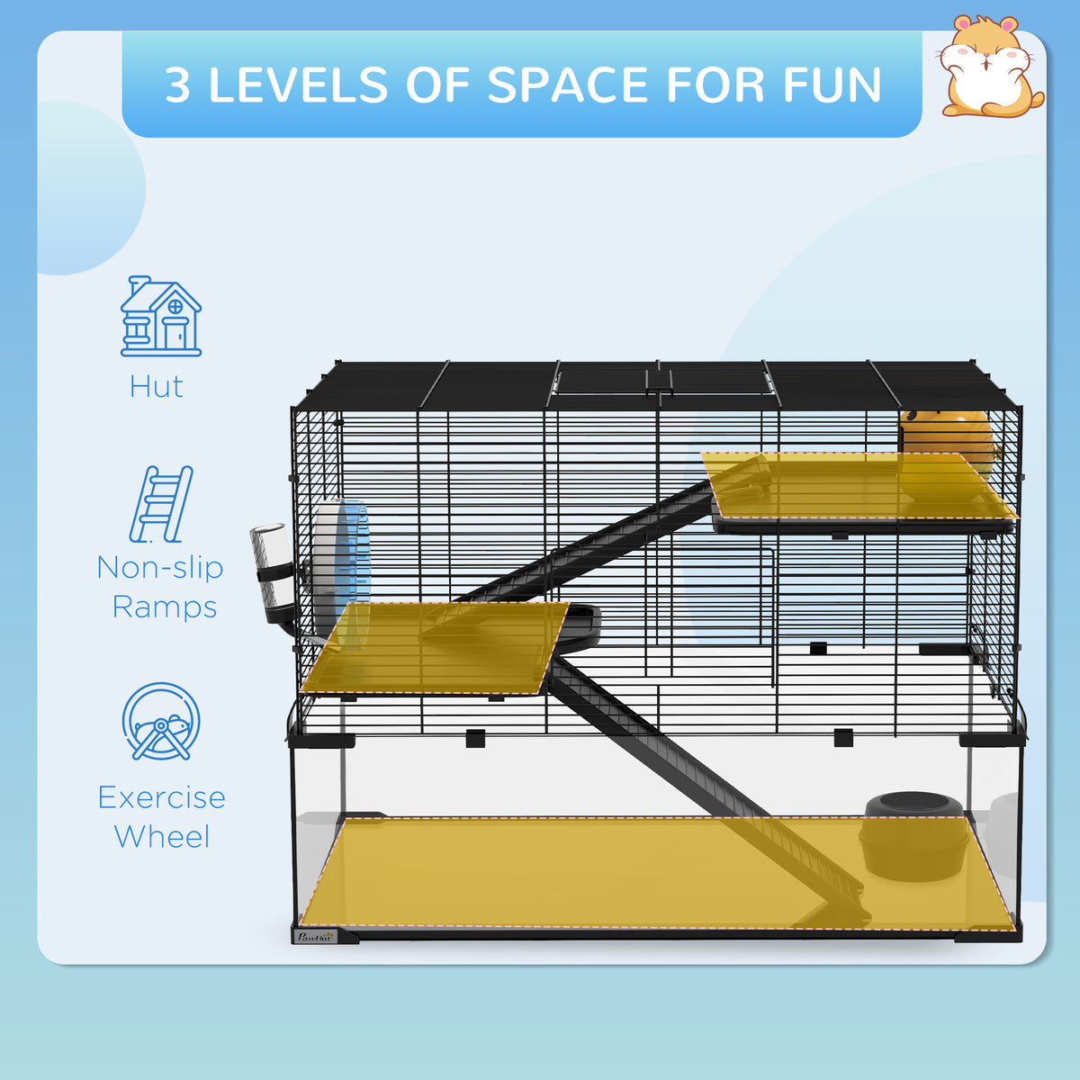 Hamster Cage, Gerbil Cage with Glass Basin for Small Hamsters, Black – view 10