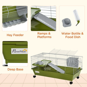 Small Animal Cage, Rolling Bunny Cage, Guinea Pig Cage with Food Dish, Water Bottle, Hay Feeder, Platform – view 12