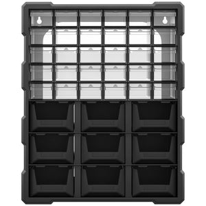 Plastic 39 Drawer Parts Organiser Wall Mount Storage Cabinet for Small Nuts Bolts Tool Black