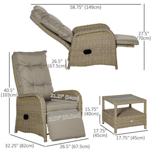 3 Pieces Patio Wicker Bistro Set, PE Rattan Coffee Table & Adjustable Recline Chairs Furniture Set – view 9