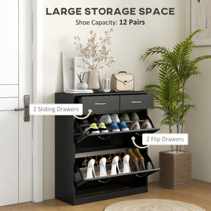 Narrow Shoe Storage with 2 Flip Drawers and Adjustable Shelves Shoe Cabinet Organizer for 12 Pairs of – view 3