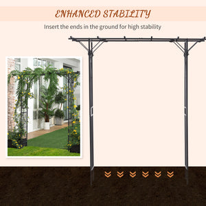 Metal Garden Arch Outdoor Walkway Arbor, 74.75" x 19.75" x 82.75", Dark Grey