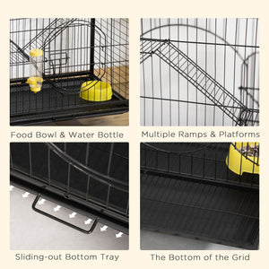 Rolling Small Animal Cage 36.6" Pet Rabbit Ferret Playpen, Animal Supply Kit Metal Black for Bunny, Pet Mink, Chinchilla