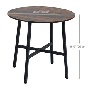 Ф31.5" Dining Room Table, Industrial Style Kitchen Table Round  with Steel Legs, Rustic Brown