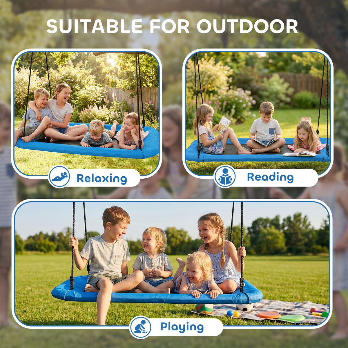 Qaba Nest Swing Adjustable Ropes Tree Straps Basket Swing for Kids, 58" x 30", 660 lbs Capacity for Indoor Outdoor, Blue