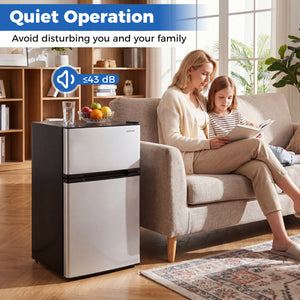 3.2 Cu.Ft Mini Fridge with Freezer Double Door Small Refrigerator with Adjustable Thermostat-Silver view 8