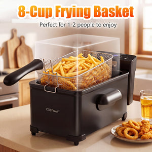 3.2-Qt Electric Deep Fryer with 1700W LED Touch Screen and Enamel Oil Tank-Black view 6