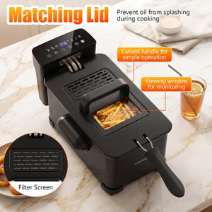 3.2-Qt Electric Deep Fryer with 1700W LED Touch Screen and Enamel Oil Tank-Black view 8