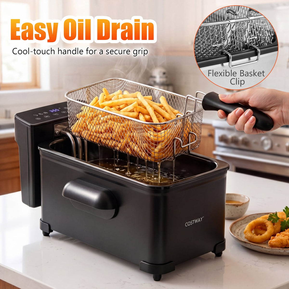 3.2-Qt Electric Deep Fryer with 1700W LED Touch Screen and Enamel Oil Tank-Black view 9
