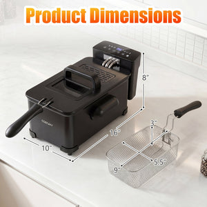 3.2-Qt Electric Deep Fryer with 1700W LED Touch Screen and Enamel Oil Tank-Black view 3