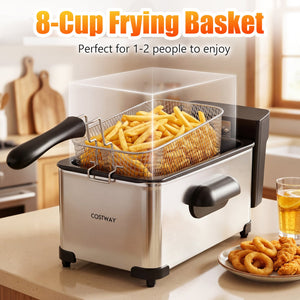3.2-Qt Electric Deep Fryer with 1700W LED Touch Screen and Enamel Oil Tank-Silver view 6