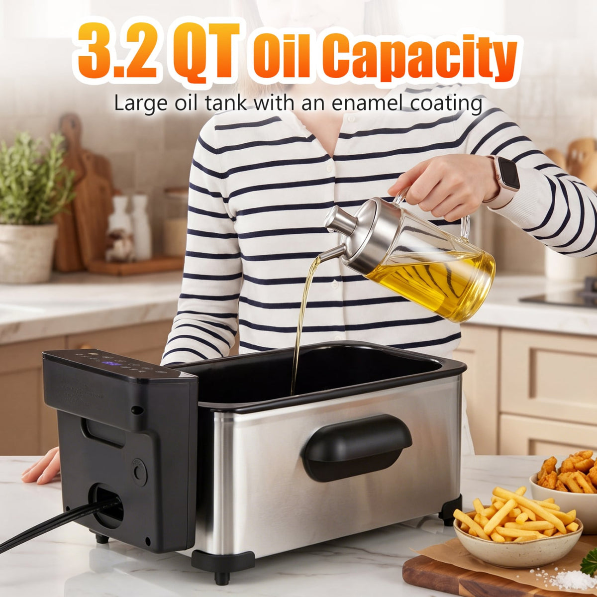 3.2-Qt Electric Deep Fryer with 1700W LED Touch Screen and Enamel Oil Tank-Silver view 7