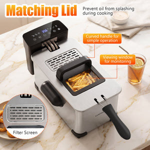 3.2-Qt Electric Deep Fryer with 1700W LED Touch Screen and Enamel Oil Tank-Silver view 8