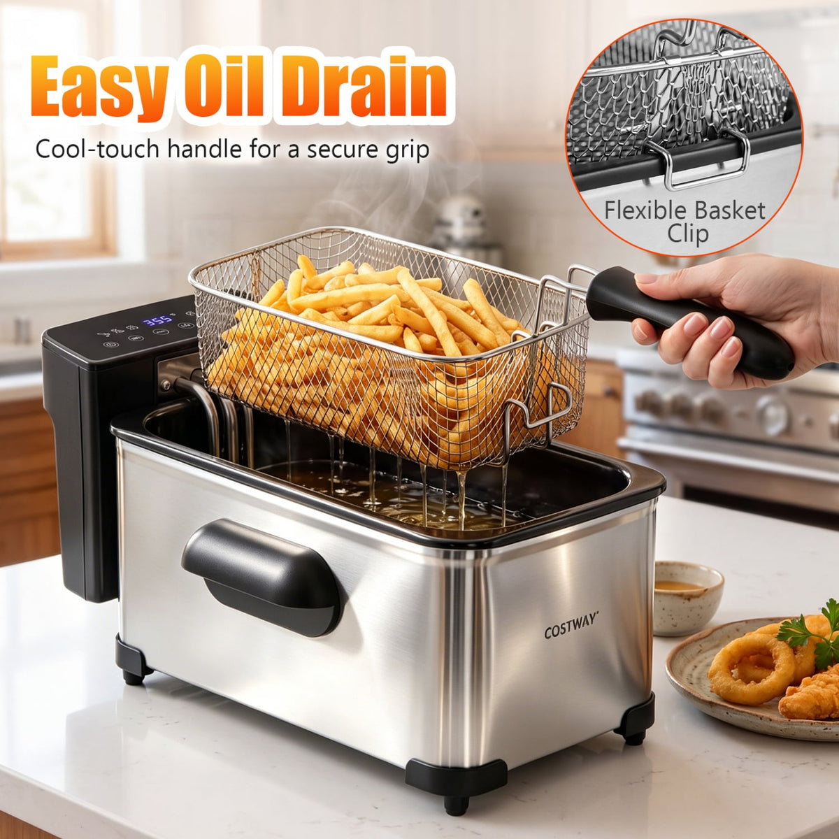 3.2-Qt Electric Deep Fryer with 1700W LED Touch Screen and Enamel Oil Tank-Silver view 9