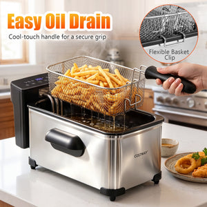 3.2-Qt Electric Deep Fryer with 1700W LED Touch Screen and Enamel Oil Tank-Silver view 9