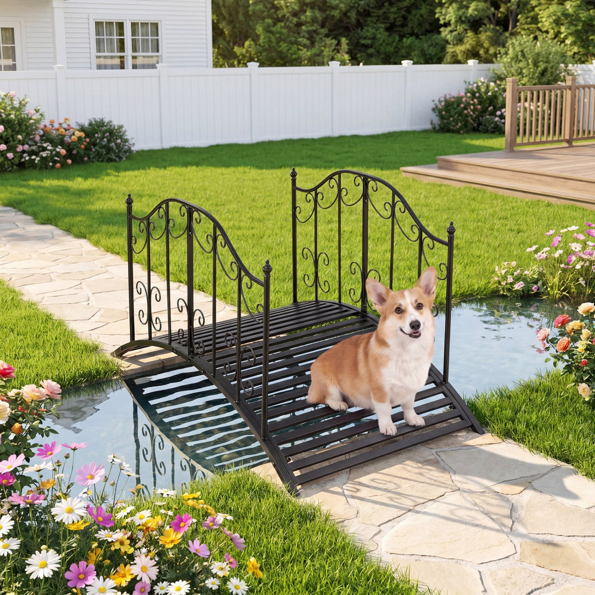 3.9 ft Garden Metal Bridge with Dual Patterned Side Rails view 2