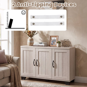 3-Door Buffet Sideboard with Adjustable Shelves and Anti-Tipping Kits-White Wash view 8