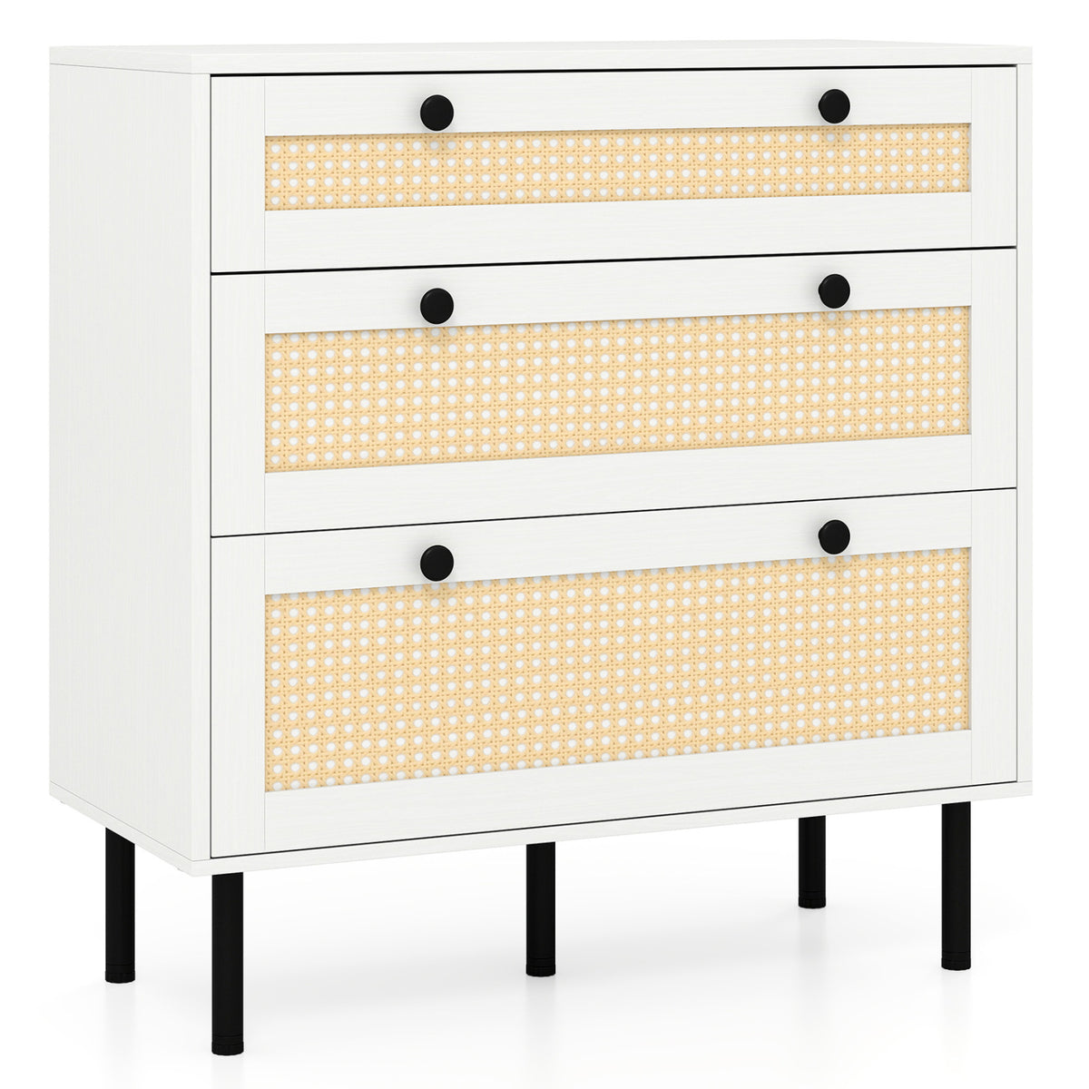 3-Drawer Rattan Nightstand Boho Chest of Drawers for Bedroom-White view 4