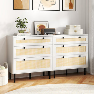 3-Drawer Rattan Nightstand Boho Chest of Drawers for Bedroom-White view 6