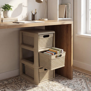 3-Drawer Storage Organizer with Wicker Patterns-Black view 3