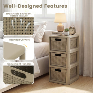 3-Drawer Storage Organizer with Wicker Patterns-Black view 9