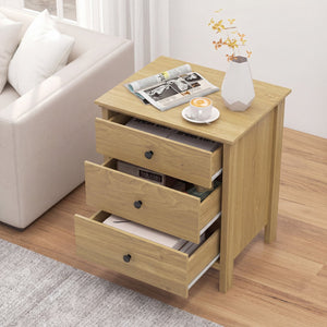 3-Drawer Wooden Nightstand Modern Bedside Table-Natural view 2