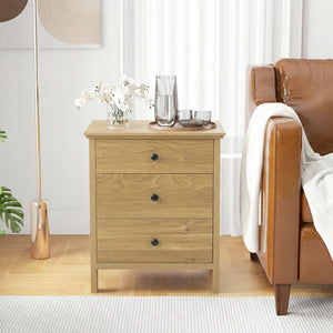 3-Drawer Wooden Nightstand Modern Bedside Table-Natural view 3