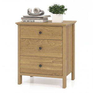 3-Drawer Wooden Nightstand Modern Bedside Table-Natural view 4