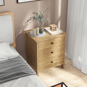 3-Drawer Wooden Nightstand Modern Bedside Table-Natural view 6