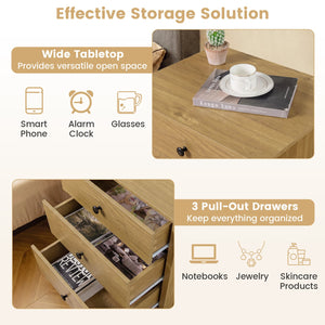 3-Drawer Wooden Nightstand Modern Bedside Table-Natural view 7