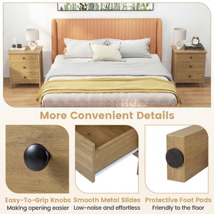 3-Drawer Wooden Nightstand Modern Bedside Table-Natural view 8