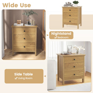 3-Drawer Wooden Nightstand Modern Bedside Table-Natural view 9