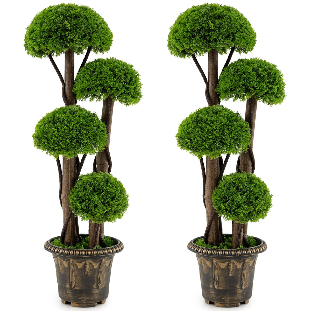 3 FT Artificial Cypress Topiary Tree Realistic Greenery Plant with Spiral Vines and Real Wood Trunks view 4