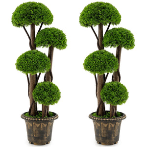 3 FT Artificial Cypress Topiary Tree Realistic Greenery Plant with Spiral Vines and Real Wood Trunks view 4