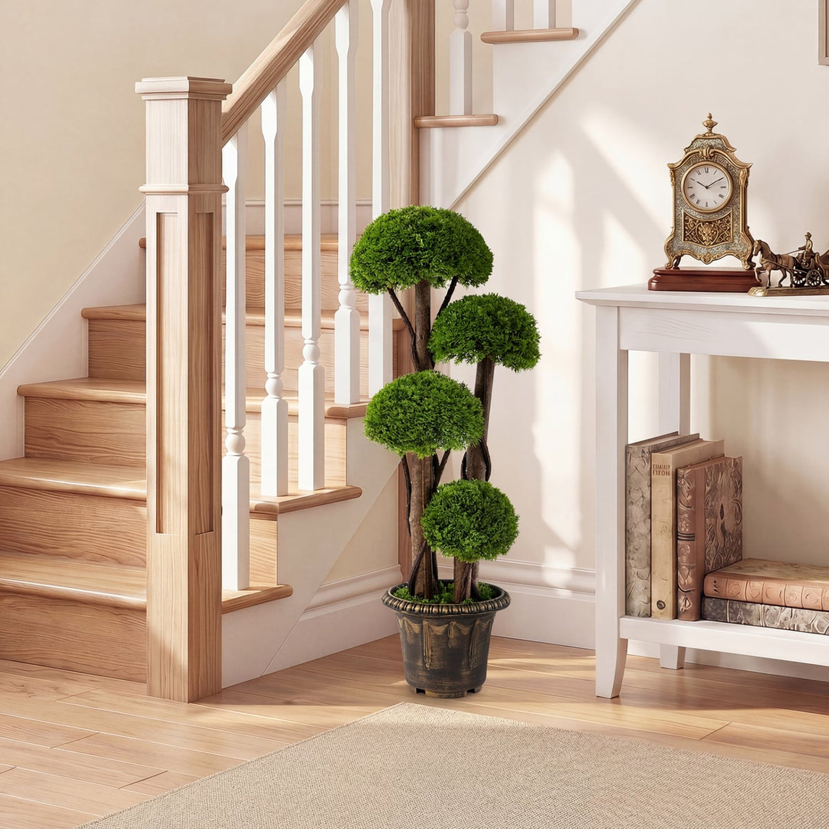 3 FT Artificial Cypress Topiary Tree Realistic Greenery Plant with Spiral Vines and Real Wood Trunks view 3