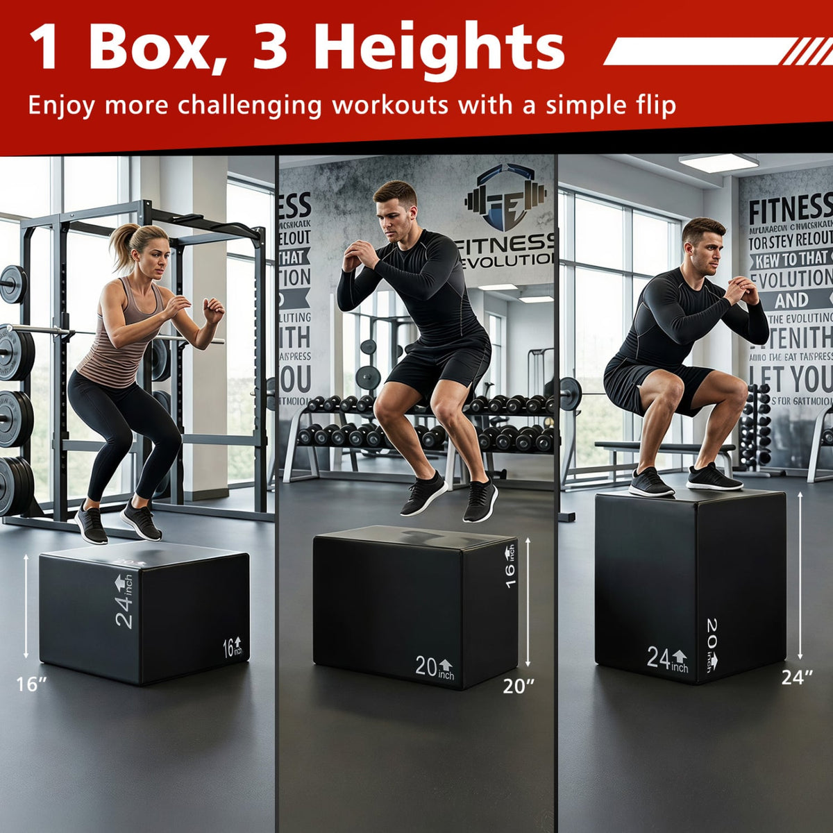 3 In 1 Foam Plyometric Box with 3 Heights and Easy-to-Clean PU Cover-24 Inches view 7