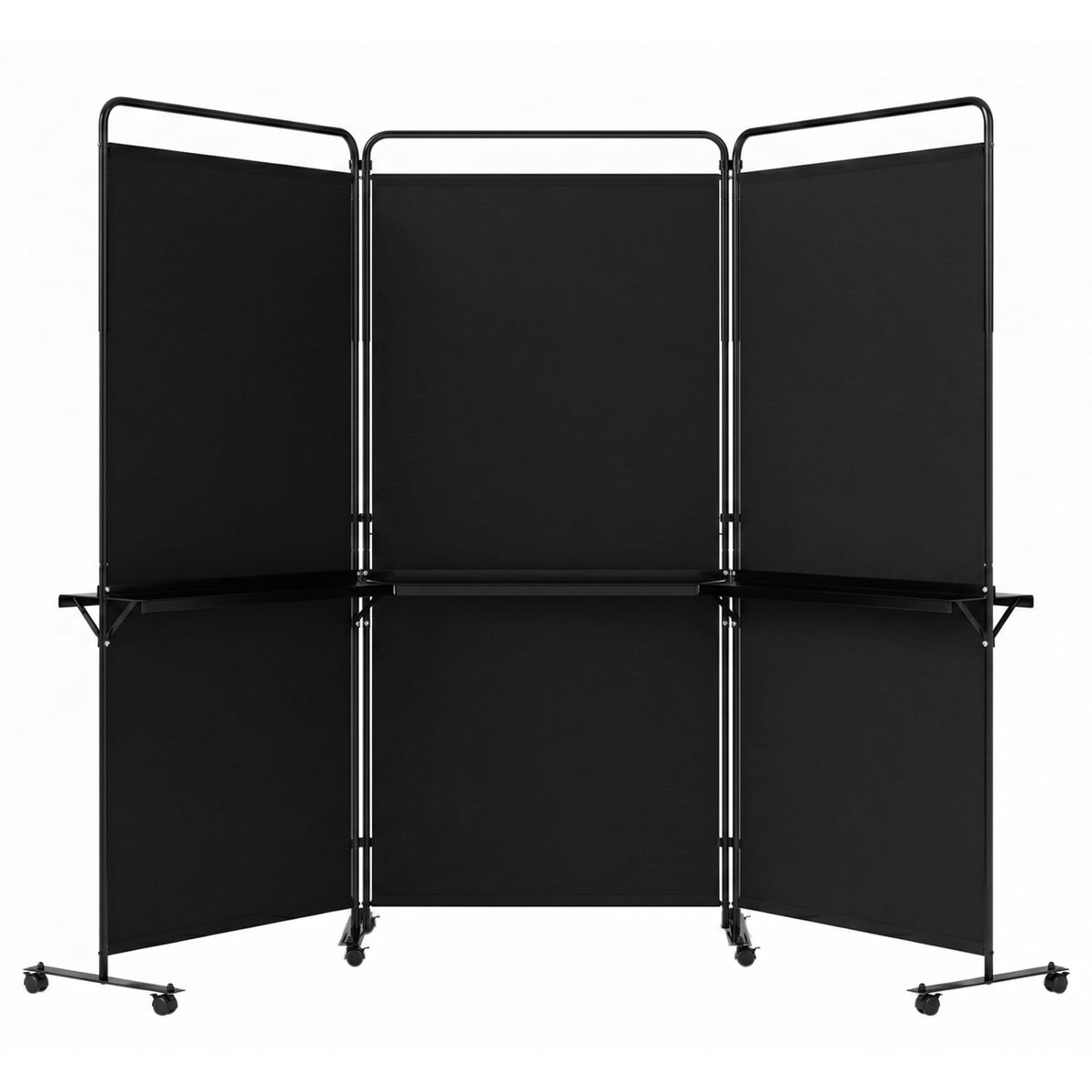 3-Panel Room Divider with Shelves 6 FT Tall Folding Privacy Screen with Lockable Wheels-Black view 4