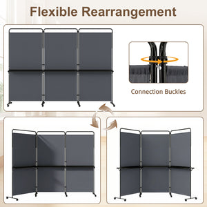 3-Panel Room Divider with Shelves 6 FT Tall Folding Privacy Screen with Lockable Wheels-Gray view 8