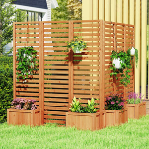 3-Panel Solid Wood Frame Freestanding Garden Fence with 2 Self-Draining Planter Boxes-Yellow view 3