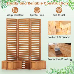 3-Panel Solid Wood Frame Freestanding Garden Fence with 2 Self-Draining Planter Boxes-Yellow view 7