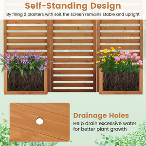 3-Panel Solid Wood Frame Freestanding Garden Fence with 2 Self-Draining Planter Boxes-Yellow view 8