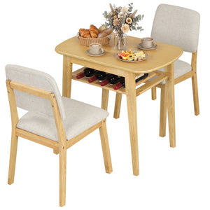 3-Piece Dining Table Set for 2 with Upholstered Chairs-Natural view 4
